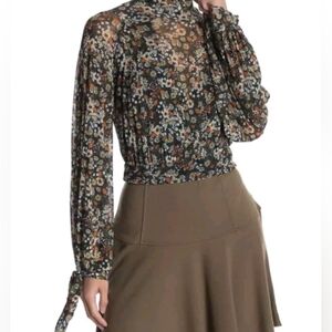 FREE PEOPLE "All Dolled Up" Green Floral Sheer Lined Boho Crop Top Size XS *GUC